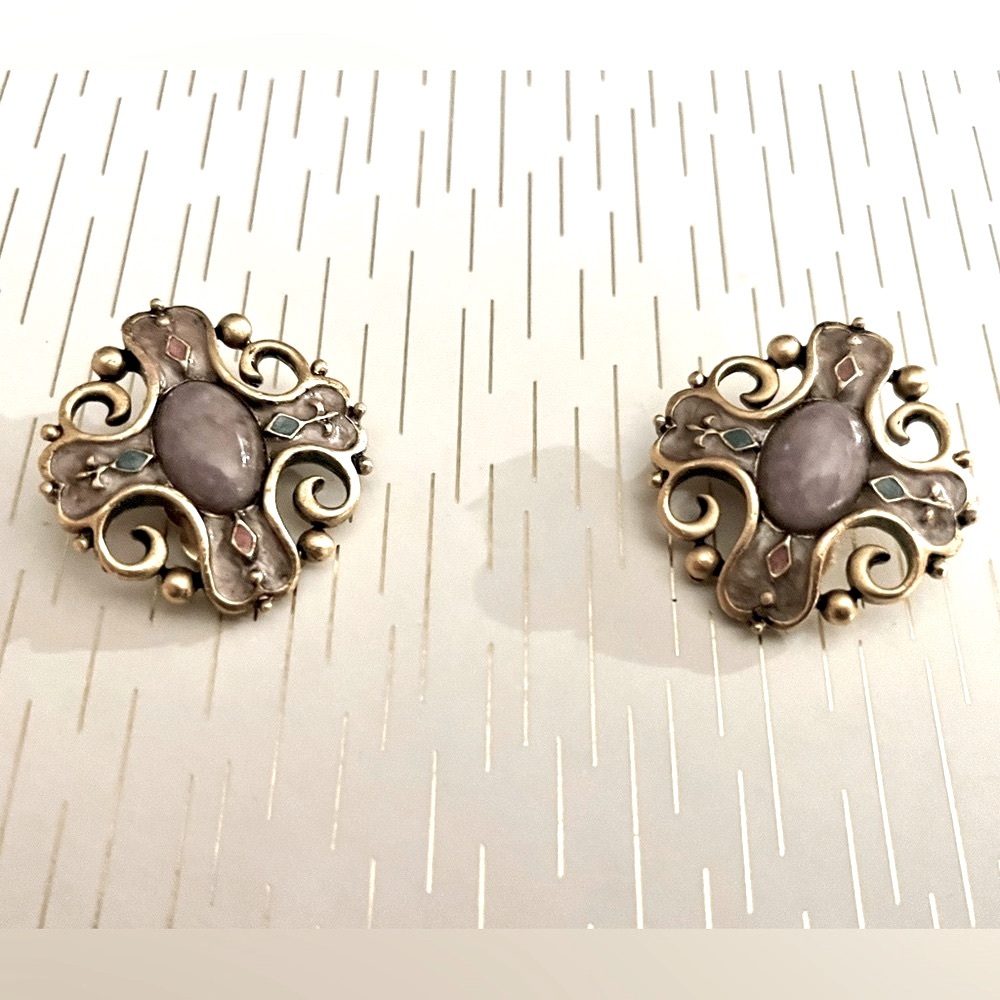 Antique Victorian Gothic Cross Purple and Gold Earrings